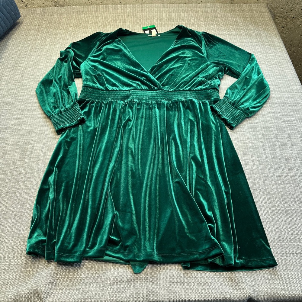 New Velvet Emerald Green Babydoll Dress XL Briggs Romantic Holiday Party